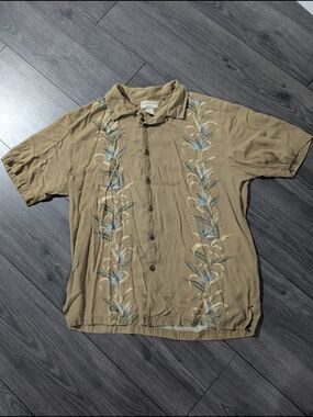 Boca Classics Silk And Bamboo Olive Short-Sleeve Button-Down Shirt